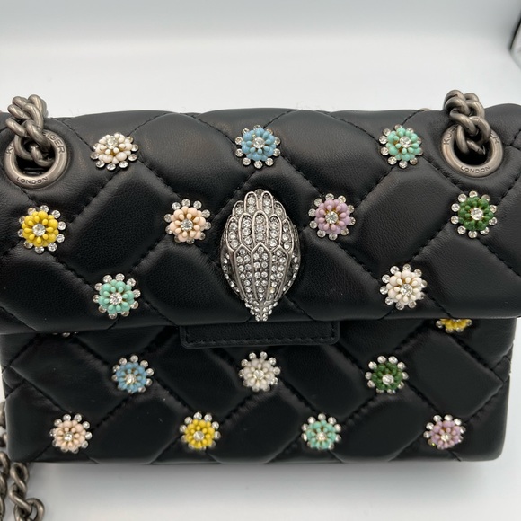 Kurt Geiger London Blk Leather Kensington Crossbody Chain Bag Small Rhinestone - Picture 2 of 13